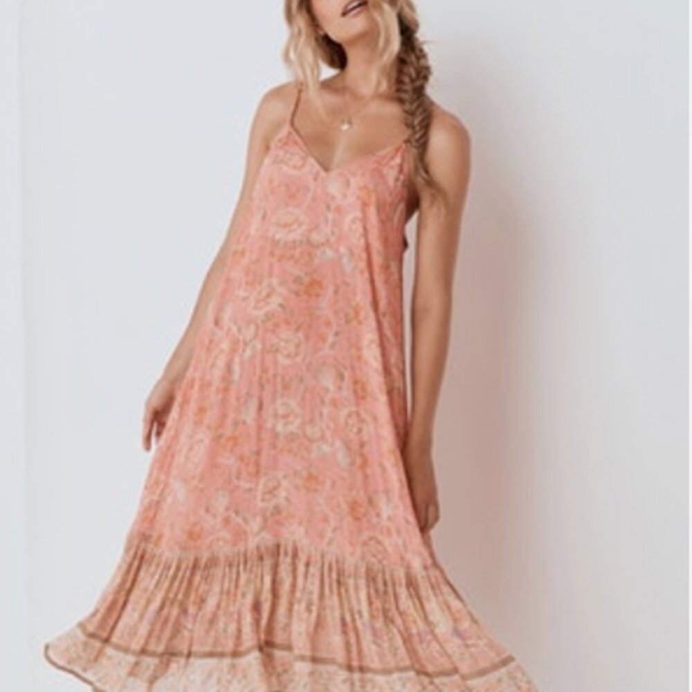Spell & The Gypsy Seashell Strappy Midi Dress Coral - Size Small